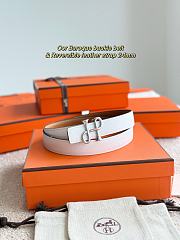 	 Hermes H Logo Silver Buckle Brown/White Reversible 24mm Belt - 2