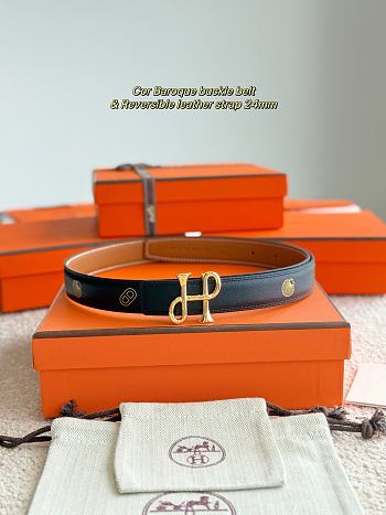 	 Hermes H Logo Silver/Gold Buckle Black/Brown Reversible 24mm Belt