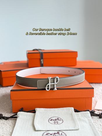 	 Hermes H Logo Silver/Gold Buckle Taupe/White Reversible 24mm Belt