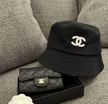 Chanel Black Bucket Hat With White CC Logo