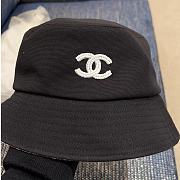 Chanel Black Bucket Hat With White CC Logo - 6