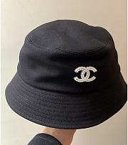 Chanel Black Bucket Hat With White CC Logo - 4