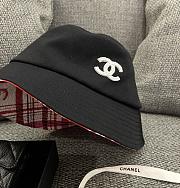 Chanel Black Bucket Hat With White CC Logo - 3