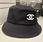 Chanel Black Bucket Hat With White CC Logo - 2