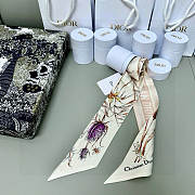 Dior Brown Herbarium Mitzah Scarf Beige Silk - 6X105cm - 5
