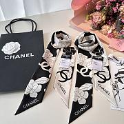 CHANEL Silk Slim Camellia CC Bandeau Scarf White & Black - 6*120cm - 1