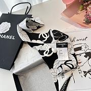 CHANEL Silk Slim Camellia CC Bandeau Scarf White & Black - 6*120cm - 4
