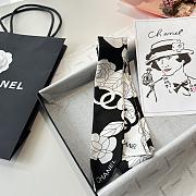 CHANEL Silk Slim Camellia CC Bandeau Scarf White & Black - 6*120cm - 5
