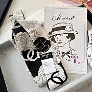 CHANEL Silk Slim Camellia CC Bandeau Scarf White & Black - 6*120cm - 3