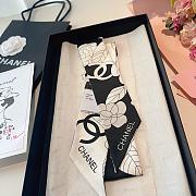 CHANEL Silk Slim Camellia CC Bandeau Scarf White & Black - 6*120cm - 2