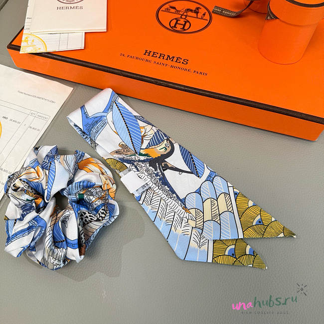 Hermes Blue Set Srunchies and Twilly - 1