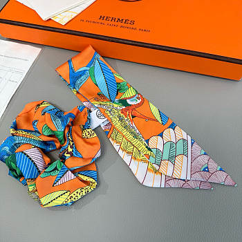 	 Hermes Orange Set Srunchies and Twilly