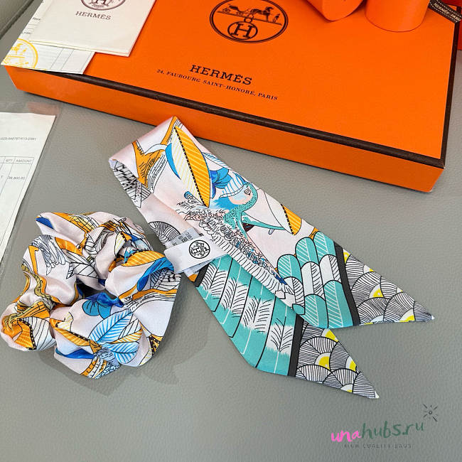 	 Hermes Light Blue Set Srunchies and Twilly - 1