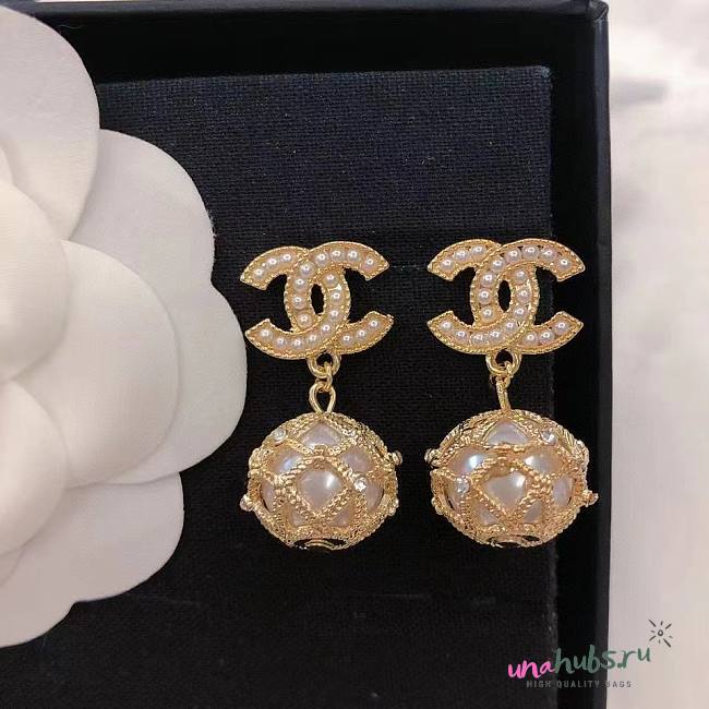 CHANEL Pearl Caged CC Drop Earrings Gold - 1