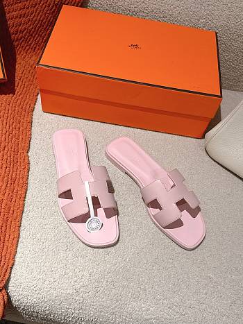 Hermes Oran Slides Power Pink Smooth Leather