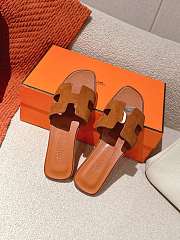 	 Hermes Oran Slides Brown Suede&Smooth Leather - 6