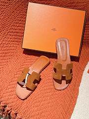 	 Hermes Oran Slides Brown Suede&Smooth Leather - 5