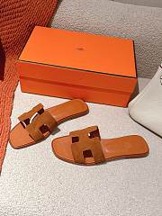 	 Hermes Oran Slides Brown Suede&Smooth Leather - 4