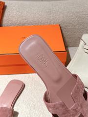 	 Hermes Oran Slides Rose Pink Suede&Smooth Leather - 6