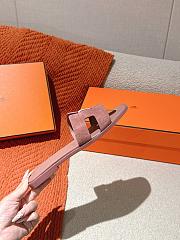 	 Hermes Oran Slides Rose Pink Suede&Smooth Leather - 5