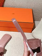 	 Hermes Oran Slides Rose Pink Suede&Smooth Leather - 4