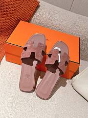 	 Hermes Oran Slides Rose Pink Suede&Smooth Leather - 3