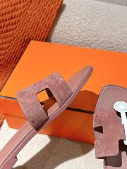 	 Hermes Oran Slides Rose Pink Suede&Smooth Leather - 2