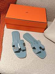 	 Hermes Oran Slides Blue Suede&Smooth Leather - 1