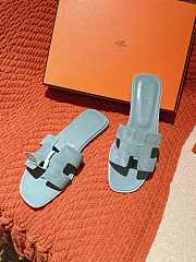 	 Hermes Oran Slides Blue Suede&Smooth Leather - 2
