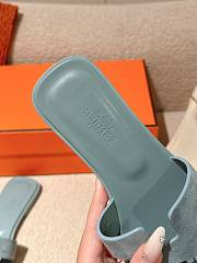 	 Hermes Oran Slides Blue Suede&Smooth Leather - 6
