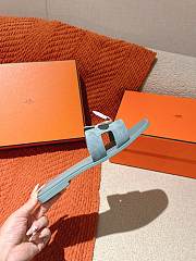 	 Hermes Oran Slides Blue Suede&Smooth Leather - 3