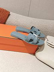 	 Hermes Oran Slides Blue Suede&Smooth Leather - 4