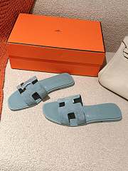 	 Hermes Oran Slides Blue Suede&Smooth Leather - 5