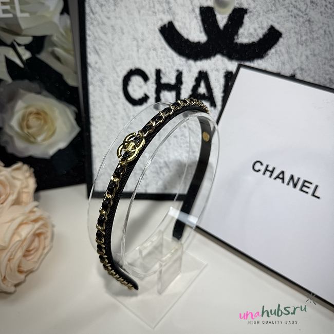 Chanel Black Gold Logo Chain Headband - 1