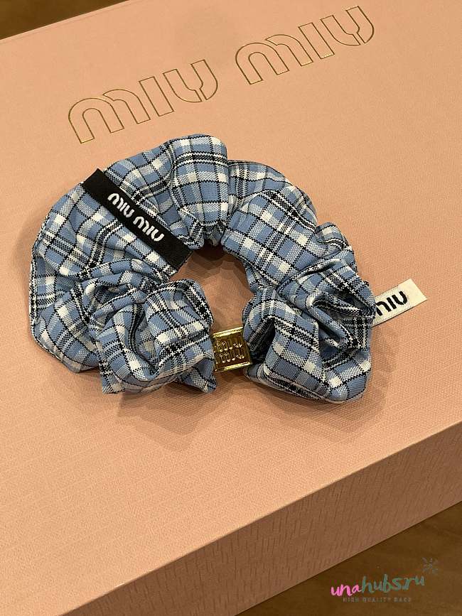 Celine Lightblue / Blue Checked Poplin Scrunchie  - 1