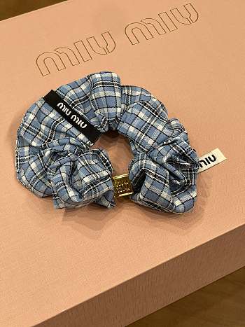 Celine Lightblue / Blue Checked Poplin Scrunchie 