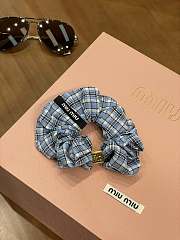Celine Lightblue / Blue Checked Poplin Scrunchie  - 4