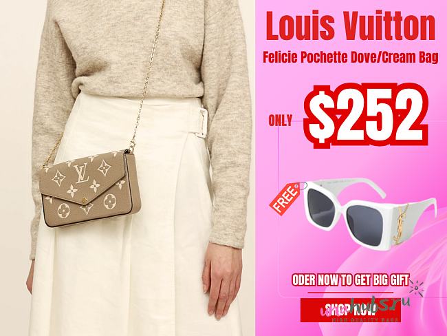 Louis Vuitton Felicie Pochette Dove/Cream Bag - 1