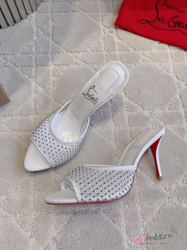 Christian Louboutin Apostropha Mesh Strass 85 White Mesh Mules - 1