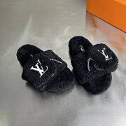 Louis Vuitton Black Fur Slides - 1