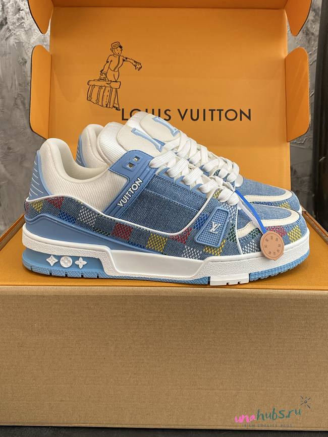 Louis Vuitton Trainer Sneaker Blue Damier-printed denim - 1