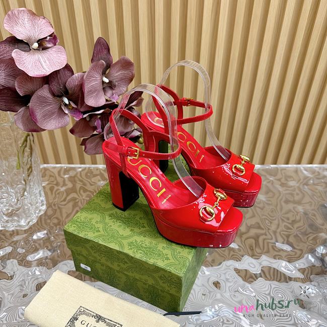 	 Gucci Red Patent Leather Claudie Platform Sandals - 1