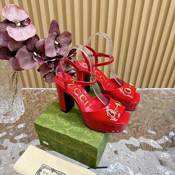 	 Gucci Red Patent Leather Claudie Platform Sandals