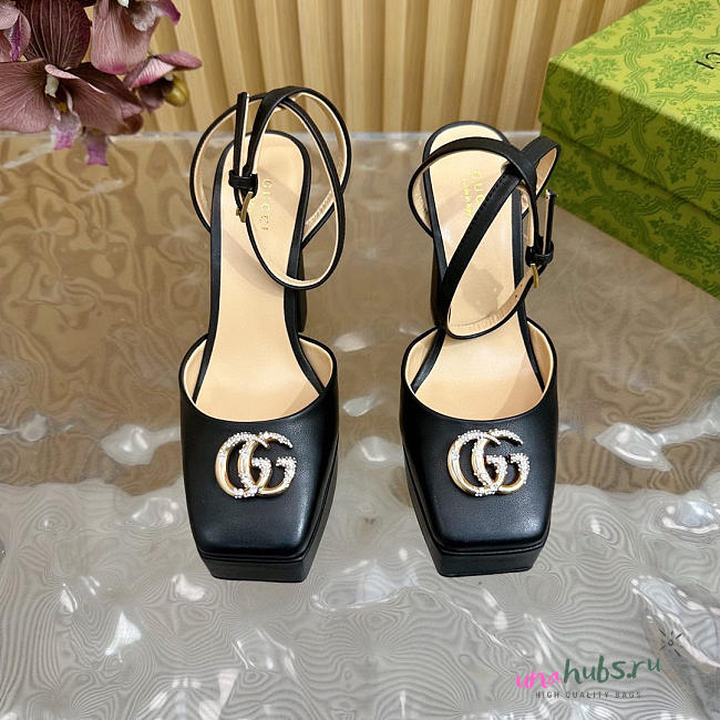 Gucci platform pump with Double G in black leather 15cm - 1