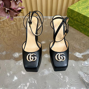 Gucci platform pump with Double G in black leather 15cm