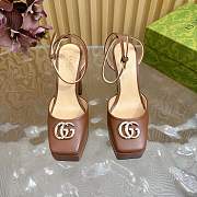 	 Gucci platform pump with Double G in brown leather 15cm - 1