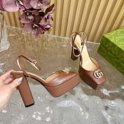 	 Gucci platform pump with Double G in brown leather 15cm - 6