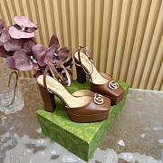 	 Gucci platform pump with Double G in brown leather 15cm - 4
