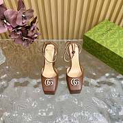 	 Gucci platform pump with Double G in brown leather 15cm - 5