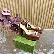 	 Gucci platform pump with Double G in brown leather 15cm - 3